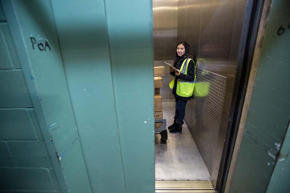photo of a data collector in elevator